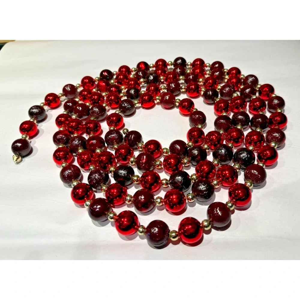 RARE! Vtg 9 Ft Red Burgundy Bead Garland Glass Resin Christmas Valentine Decor